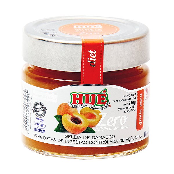 Geleia de Damasco Zero Hué (Sem Adição de Açúcares) Vegano Sem Glúten Sem Lactose 210g