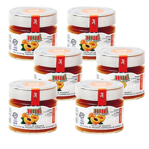 Geleia de Damasco Zero Hué (Sem Adição de Açúcares) Vegano Sem Glúten Sem Lactose 210g Kit 6 unidades