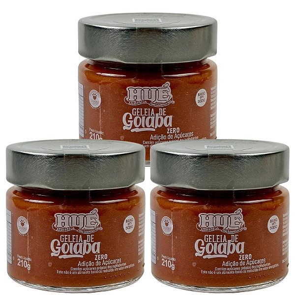 Geleia de Goiaba Zero Hué (Sem Adição de Açúcares) Vegano Sem Glúten Sem Lactose 210g Kit 3 unidades