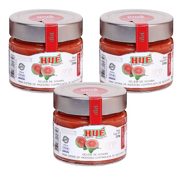 Geleia de Goiaba Zero Hué (Sem Adição de Açúcares) Vegano Sem Glúten Sem Lactose 210g Kit 3 unidades