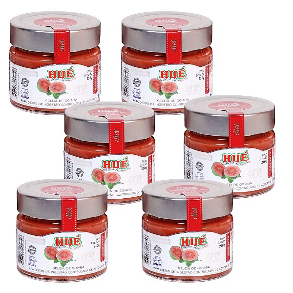 Geleia de Goiaba Zero Hué (Sem Adição de Açúcares) Vegano Sem Glúten Sem Lactose 210g Kit 6 unidades