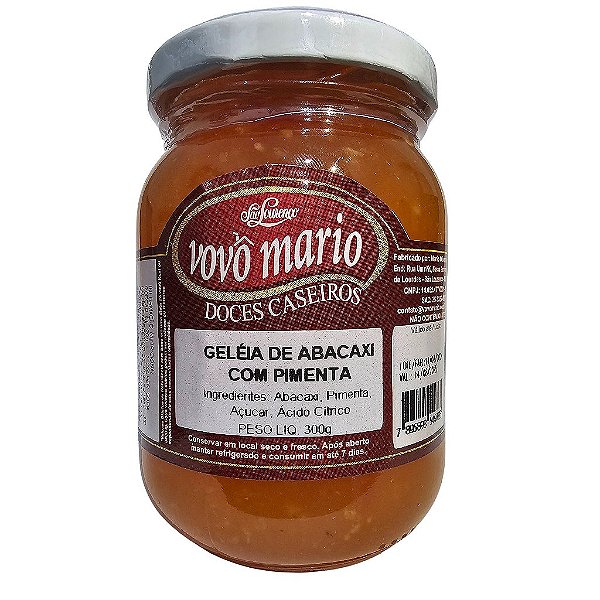 Geleia de Abacaxi com Pimenta com Açúcar Sem Glúten Pote 300g​ Doce Vovô Mário