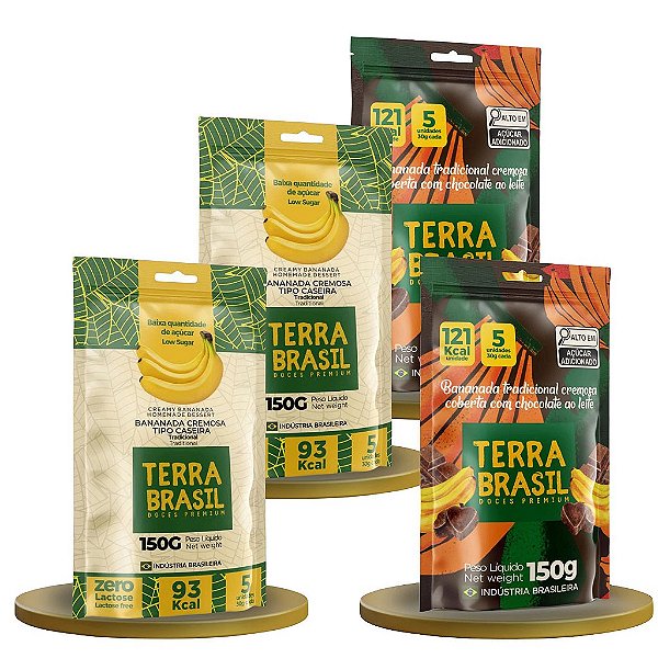 Kit Terra Brasil 150g Bananinha Cremosa e Bananinha Cremosa Coberta com Chocolate ao Leite (2 pouch 5 Unidades de 30g) Kit 4 unidades