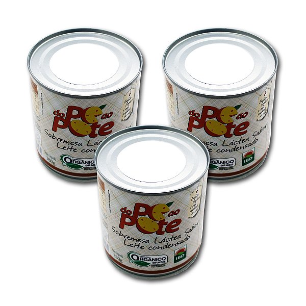 Leite Condensado Orgânico com Açúcar (Sobremesa Láctea sabor Leite Condensado) Lata 380g Sem Glúten Do Pé ao Pote Kit 3 unidades