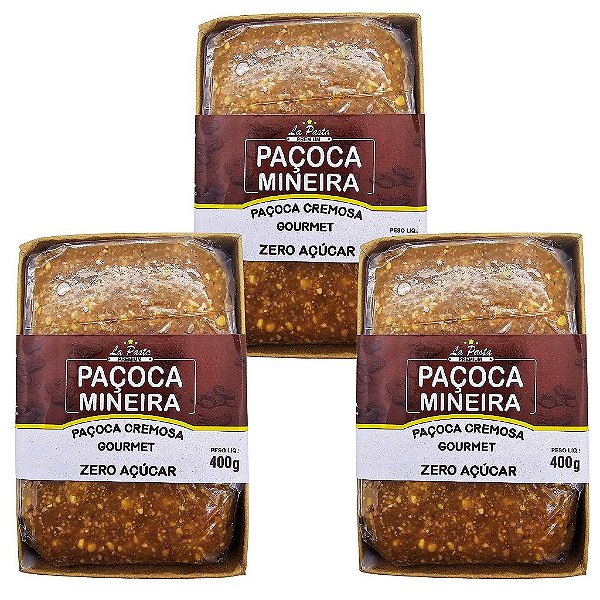 Paçoca Cremosa Gourmet Zero Açúcar 400g La Pasta Paçoca Mineira Kit 3 unidades
