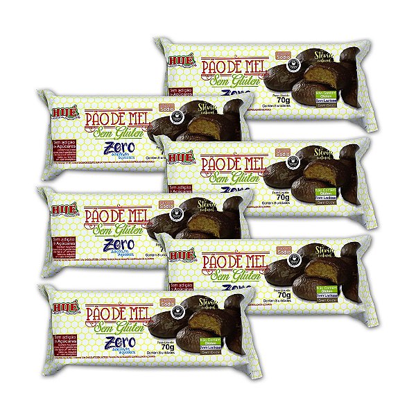 Pão de Mel Zero Açúcar coberto com Chocolate Diet Hué Vegano Sem Glúten Sem Lactose Pacote 70g Kit 6 unidades