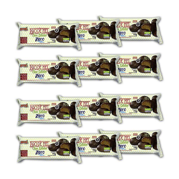 Pão de Mel Zero Açúcar coberto com Chocolate Diet Hué Vegano Sem Glúten Sem Lactose Pacote 70g Kit 12 unidades