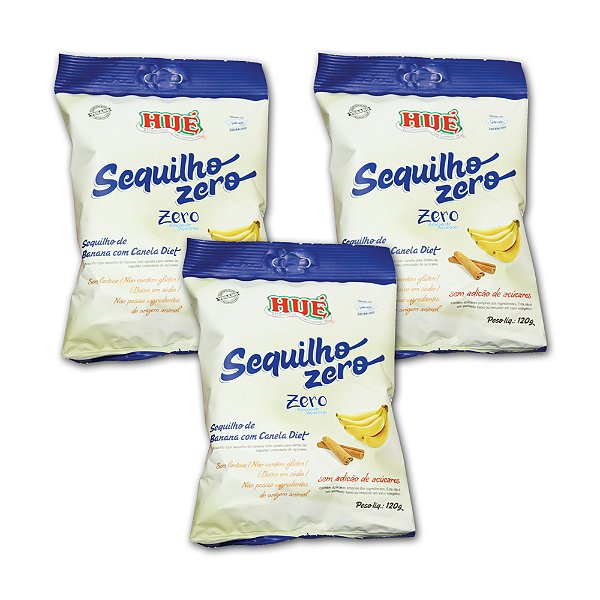 Sequilho de Banana com Canela Zero Hué (Sem Adição de Açúcares) Vegano Sem Glúten Sem Lactose 120g Kit 3 unidades