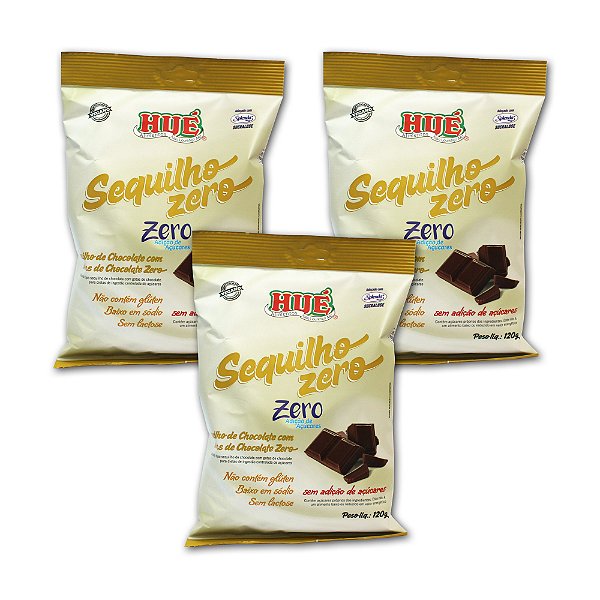Sequilho de Chocolate com Gotas de Chocolate Zero Hué (Sem Adição de Açúcares) Vegano Sem Glúten Sem Lactose 120g Kit 3 unidades