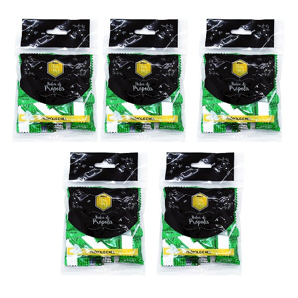 Balas de Própolis e Mel 38g Sem Glúten Apiário Flor de Mel Kit 5 unidades
