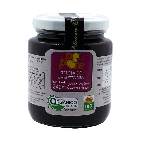 Geleia de Jabuticaba Orgânica 240g com Açúcar Sem Glúten Sem Lactose Do Pé ao Pote