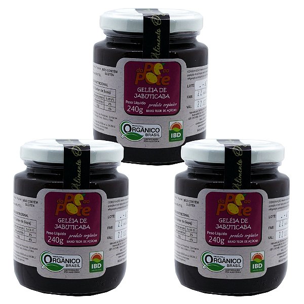 Geleia de Jabuticaba Orgânica 240g com Açúcar Sem Glúten Sem Lactose Do Pé ao Pote Kit 3 unidades