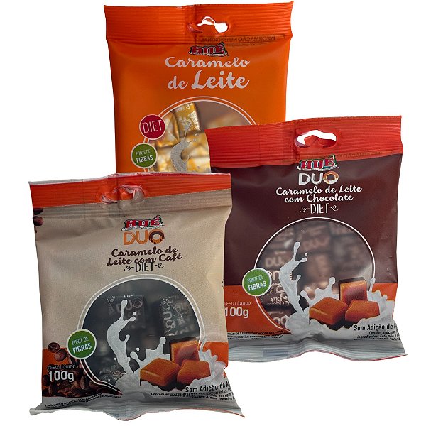 Kit Bala de Caramelo de Leite Diet Sem Glúten Hué com 3 unidades de 100g