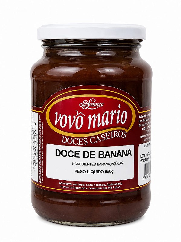 Doce de Banana Vovô Mário 650g - Doce Tradicional com Açúcar
