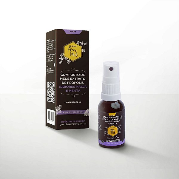 Spray Composto de Mel e Extrato de Própolis Sabor Malva e Menta 30ml Apiário Flor de Mel