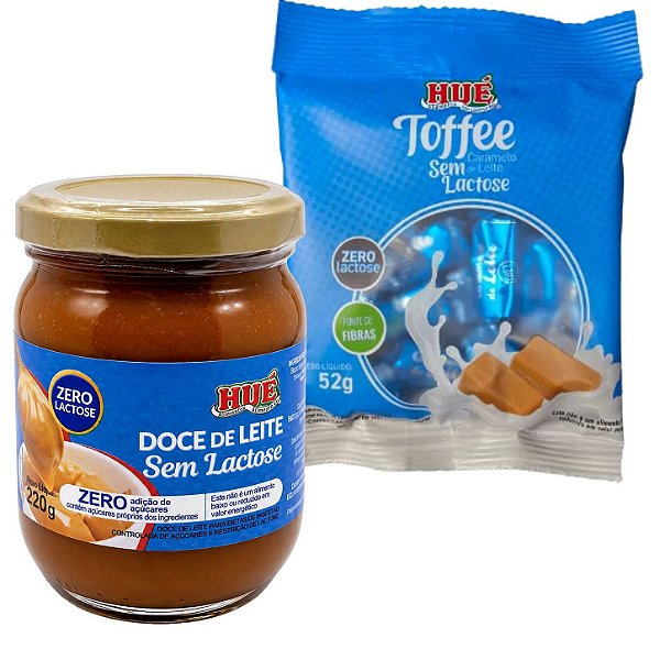 Doce de Leite Sem Lactose 220g e Toffee de Leite Sem Lactose Hué 52g Kit 2 un