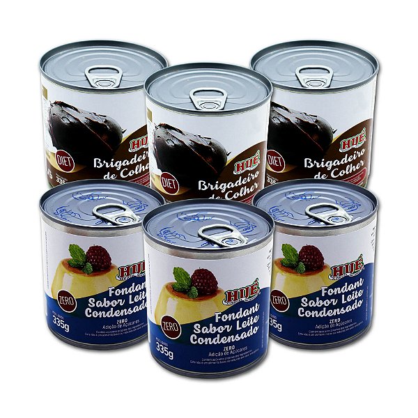 Kit Zero Hué em Lata 335g Diet Hué Sem Glúten Sem Açúcar - Leite Condensado e Brigadeiro Zero Açúcar Hué Alimentos Sem Glúten - 6 Latas 335g - 3 de cada
