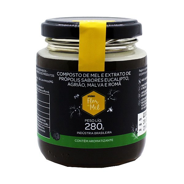 Composto de Mel e Extrato de Própolis Sabores Eucalipto, Agrião, Malva e Romã 280g Sem Glúten Apiário Flor de Mel