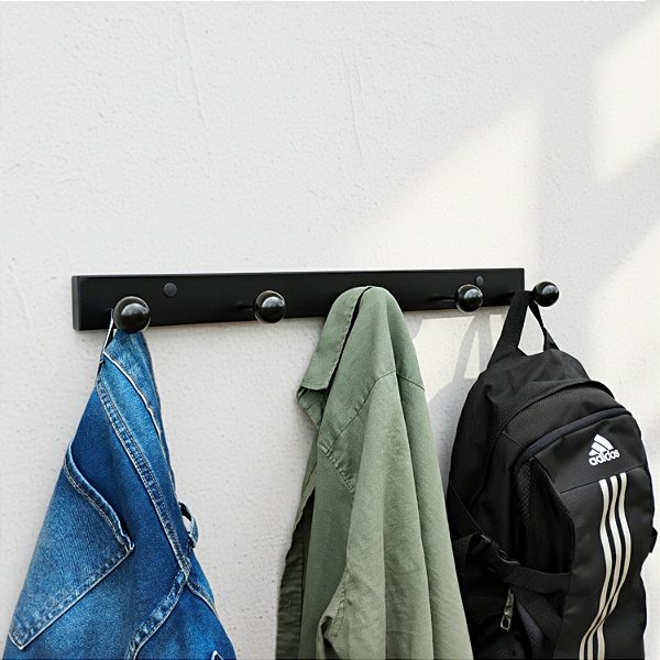 Cabideiro de Parede Vigaponto — 5 Ganchos, Aço e Esferas - Preto