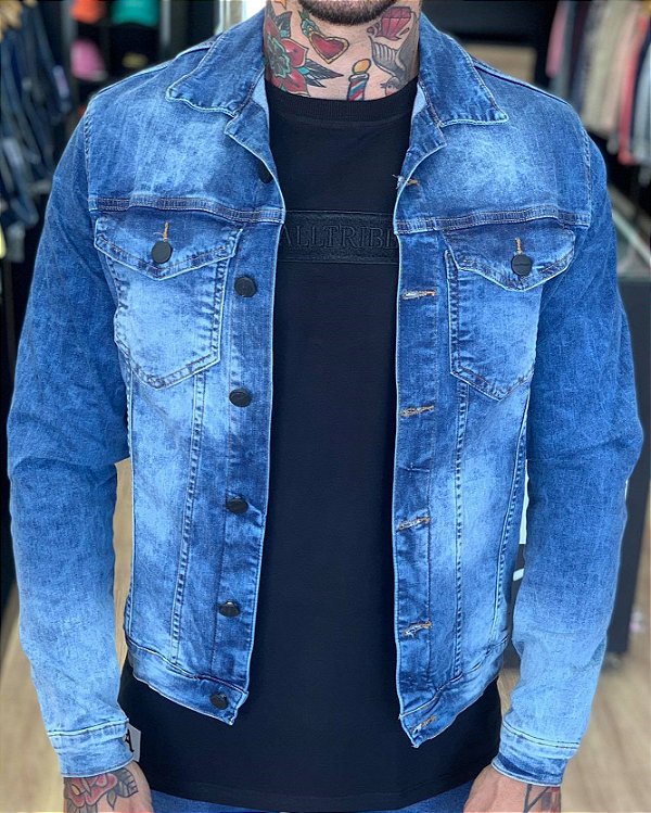 jaqueta jeans masculina destroyed