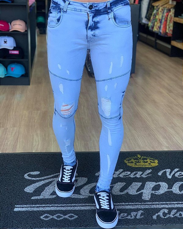 calça jeans super skinny masculina