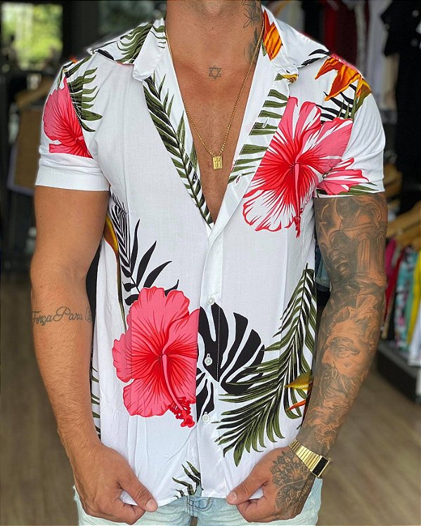 Camisa botao floral masculina Clearance