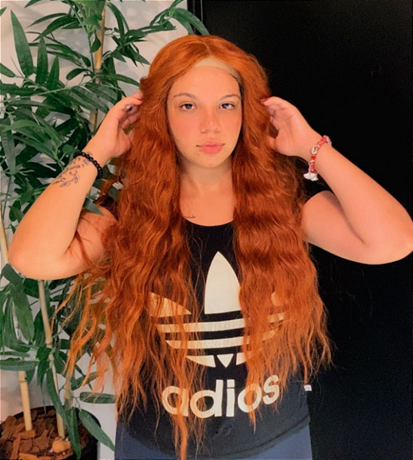 Peruca Bárbara – Lace Front Fixa | Fibra Orgânica | Acobreado Sereia