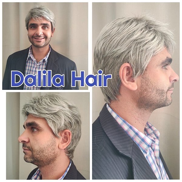 Perucas  Masculina Caio Grisalha Sintética igual cabelo humano
