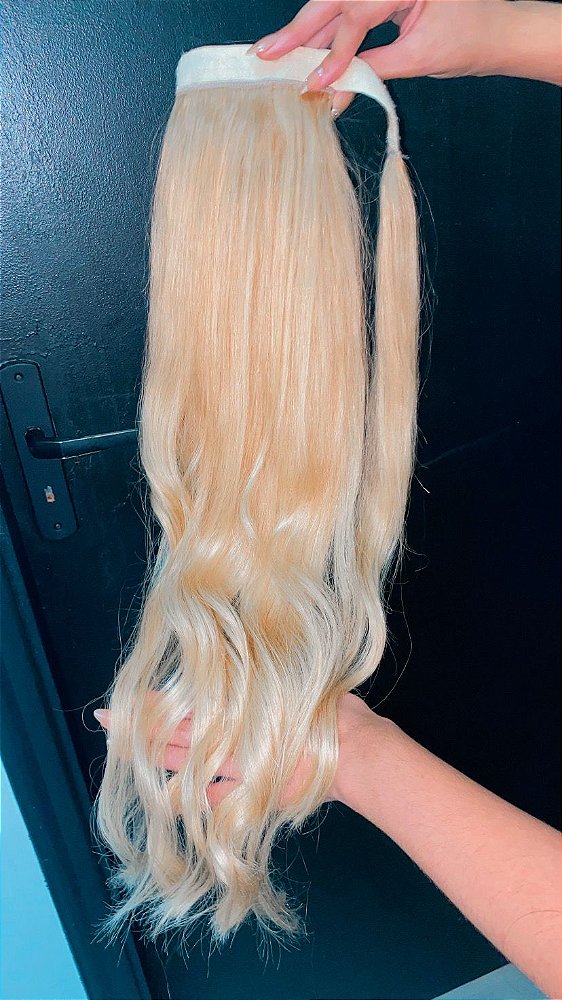 Rabo de Cavalo Cabelo Humano 50cm com Velcro 100g Loiro médio
