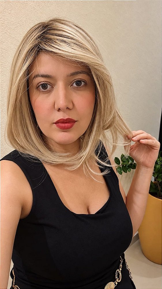 PERUCA LIS CABELO ORGÂNICO OMBRE HAIR LOIRA COM FRANJA