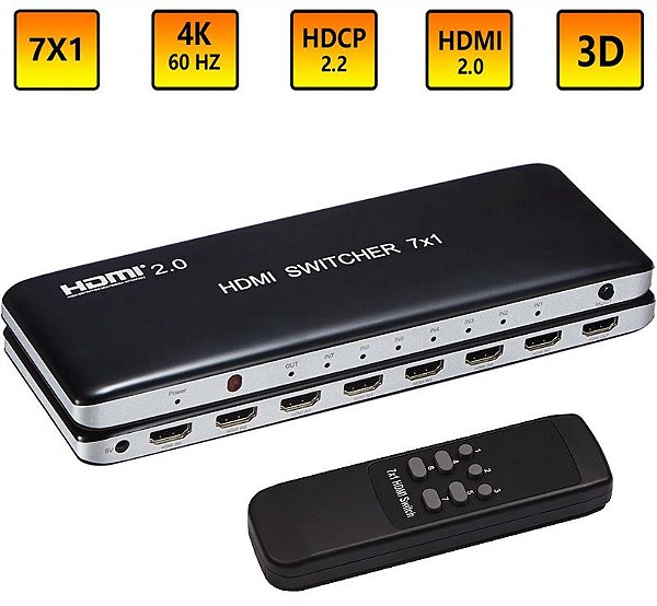 Hub Switch Splinter HDMI 2.0 4k/60hz 7 Portas