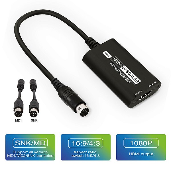 Conversor HDMI para Mega Drive 1/2/3 e SNK Neo Geo – 1080p com Suporte a 4:3 e 16:9