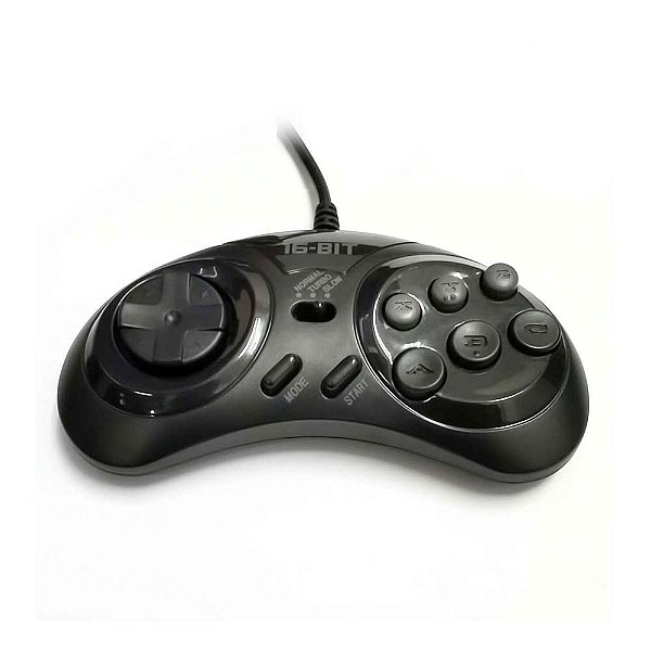 Controle para Mega Drive / Master System / Genesis com função Turbo Preto