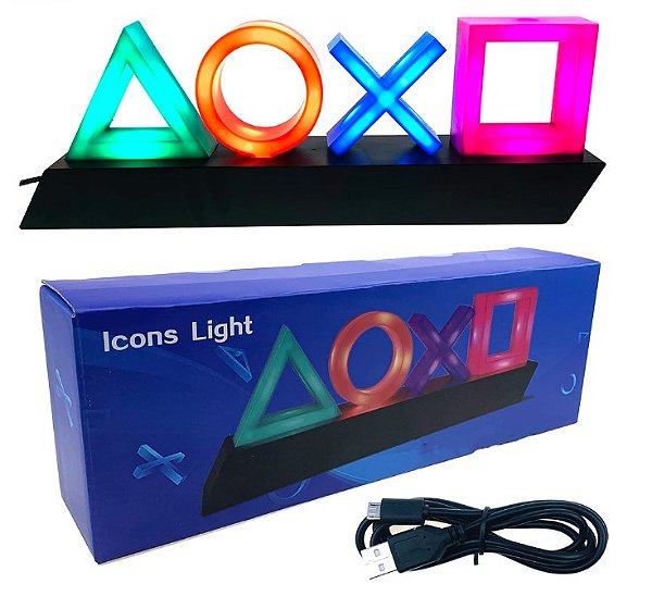 Luminária decorativa ícones PlayStation luzes noturnas LED