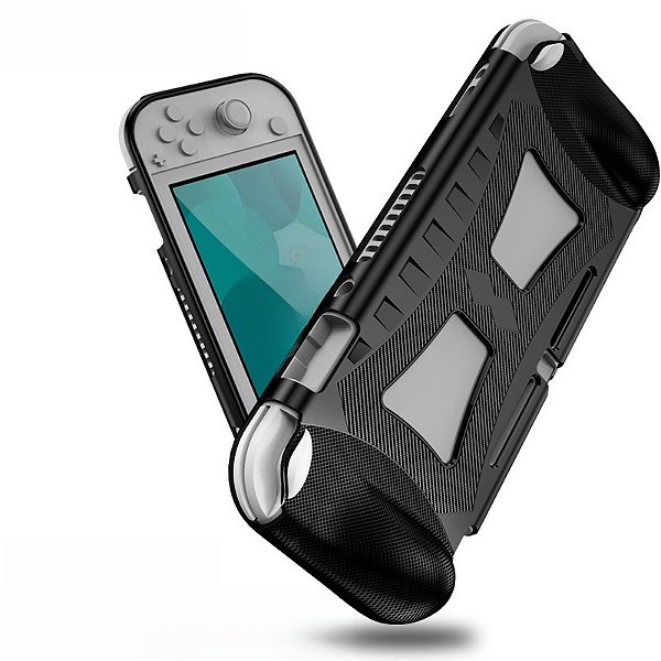 Capa Protetora Premium compatível com Nintendo Switch Lite Antiderrapante TPU Fibra de Carbono