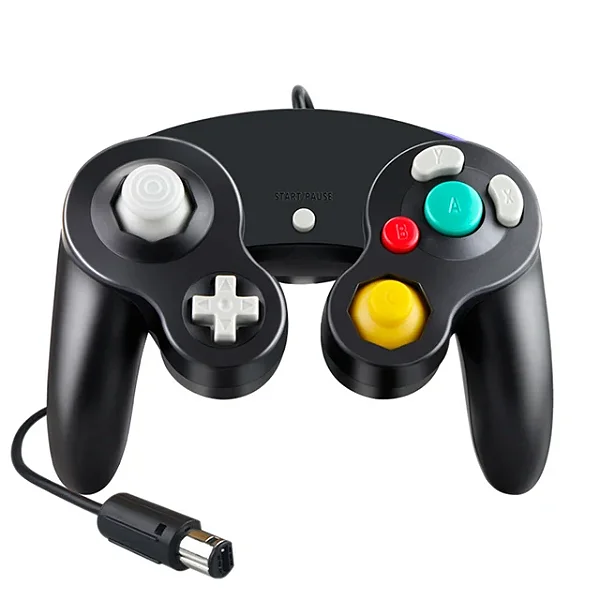 Controle preto com fio compatível com Nintendo GameCube e Nintendo Wii