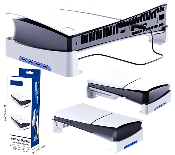 Suporte horizontal Compativel com PS5 Slim / PS5 Pro com 4 Portas USB'S