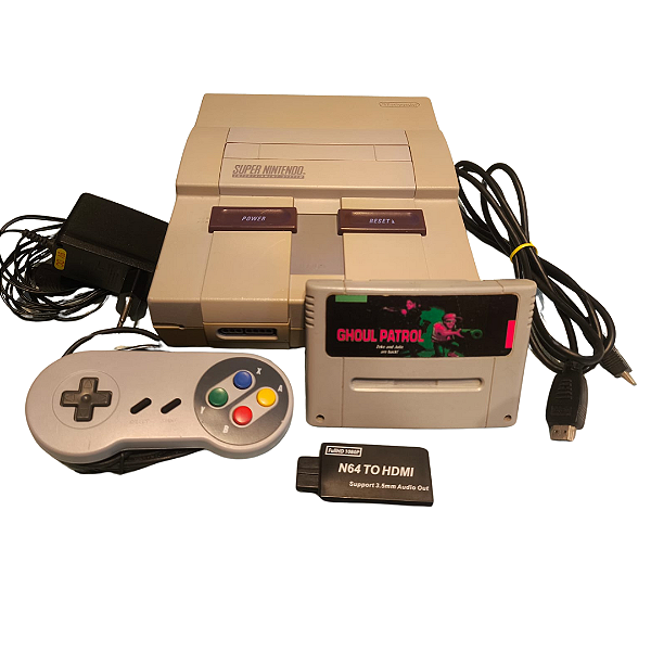 Console Super Nintendo + Controle + Jogo Ghoul Patrol + Adaptador HDMI