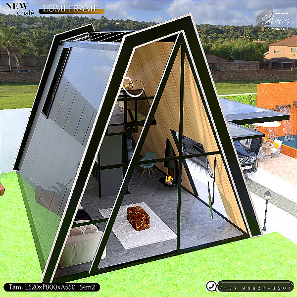 Chalé LUMI FRAME - CABANA Moderna com muito mais espaço  56m úteis ,  com elevador para Mezanino