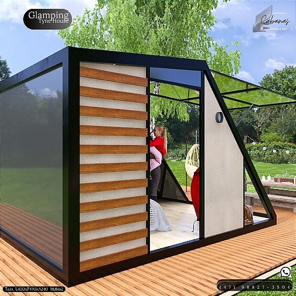 Glamping Tyni House 18.8m com banheiro e  Pérgola Elétrica