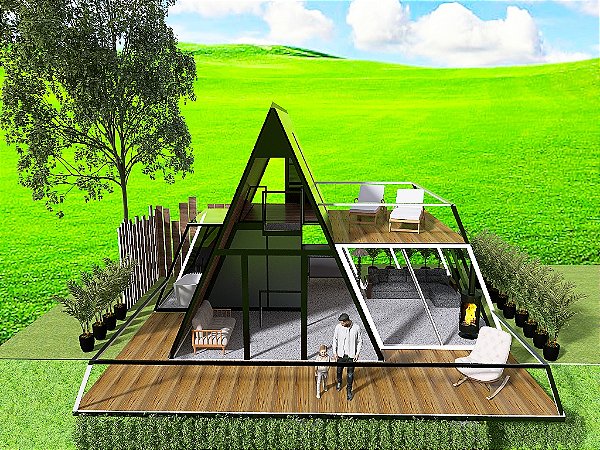 Chalé Gold LED -  área Total com expansão 70m2     +   Deck  total  100m2