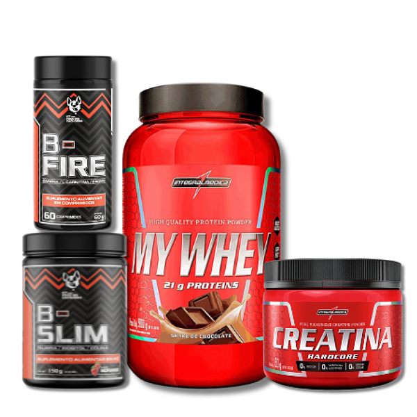 COMBO PARA EMAGRECIMENTO E DEFINIÇÃO: B- FIRE + B- SLIM + MY WHEY 900G + CREATINA 150G