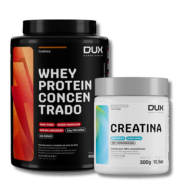 COMBO: WHEY PROTEIN CONCENTRADO DUX POTE 900G + CREATINA MONOHIDRATA POTE 300G