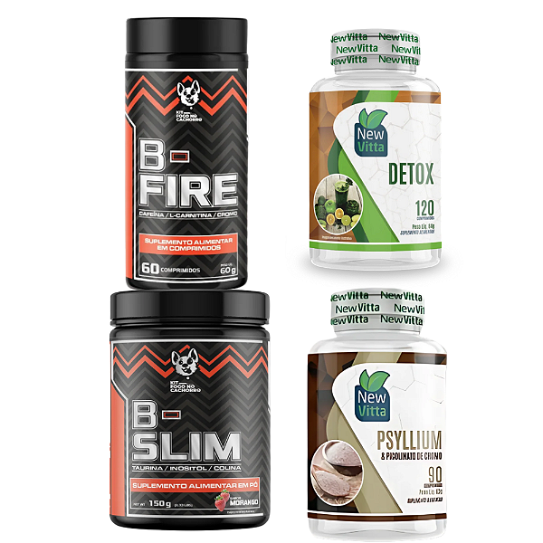 KIT FOGO NO CACHORRO (B- FIRE + B- SLIM) + DETOX NEW VITTA 120 COMP. + PSYLLIUM COM PICOLINATO DE CROMO NEW VITTA 90 COMP.
