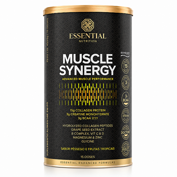 MUSCLE SYNERGY PÊSSEGO E FRUTAS TROPICAIS LATA 454,5 G / 15 DOSES – ESSENTIAL NUTRITION