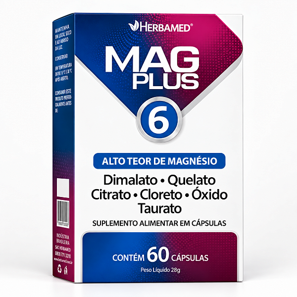 MAGPLUS 6 - MIX DE MAGNESIOS 60 CAPS - HERBAMED