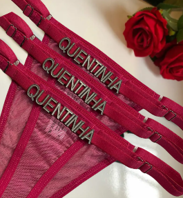 CALCINHA STRING | Tule  Personalizável Com Letras Cor : Rosa - Não Acompanha as Letras - Y5093