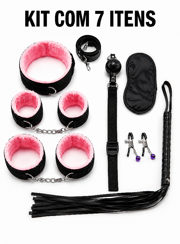 Kit Bondage - 7 Itens | Preto c/ Rosa 8114