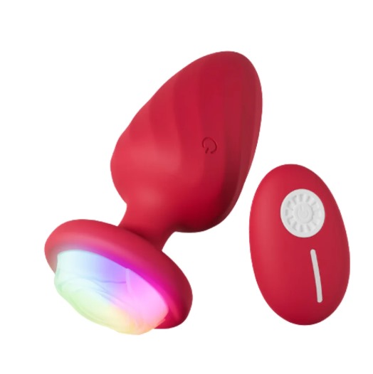 COOL - Plug Anal Vibratório em Silicone Com Led e Controle Remoto - Cor : Vermelho| MLPA6122