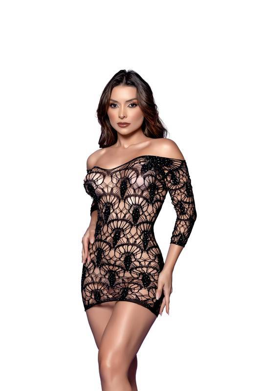 Vestido C/ Strass e Manga - Cor: Preto| Y2106